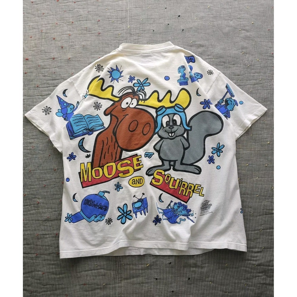 Vintage 1990s Rocky And Bullwinkle And Friends‎ Show AOP T-shirt Wild Oats XL - Picture 3 of 14